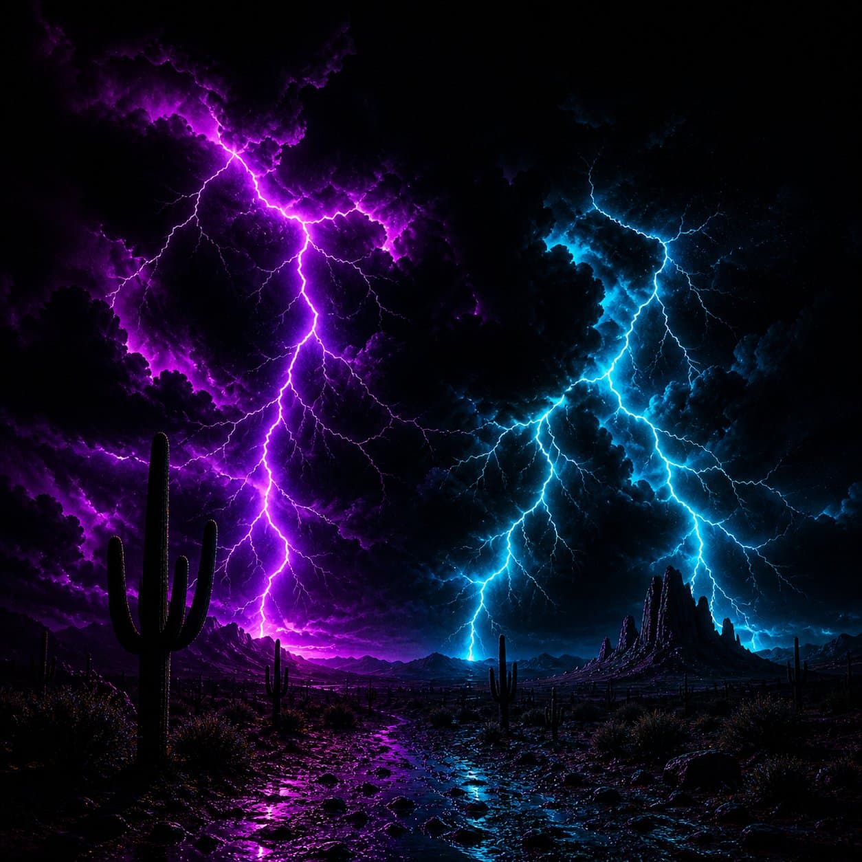 Lightning Storm Over Desert