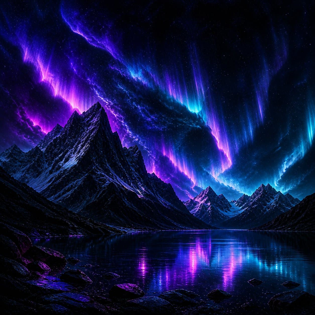 Northern Lights Over Mountains
