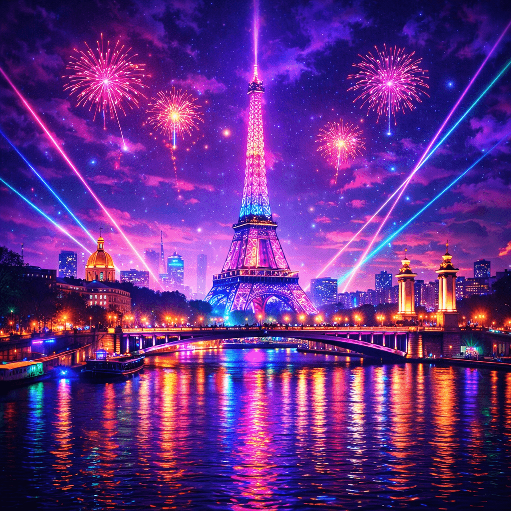 Eiffel Tower Illuminated Under Vibrant Skies