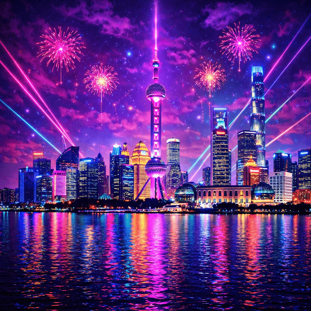 Shanghai Neon Skyline at Night